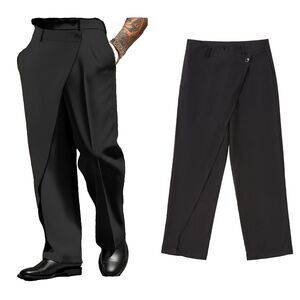 Ouku Asymmetric Wrap Trousers Dress Pants Black Button Closure NWT Mens XL